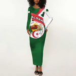 Algeria Long Sleeve Bodycon Dress with National Emblem and Map Design