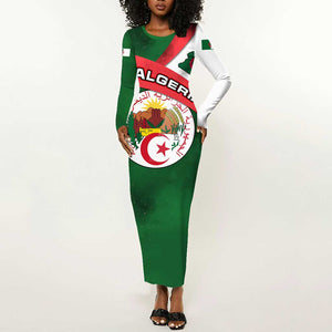 Algeria Long Sleeve Bodycon Dress with National Emblem and Map Design