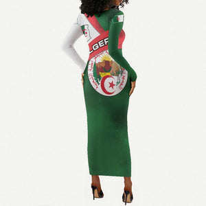 Algeria Long Sleeve Bodycon Dress with National Emblem and Map Design