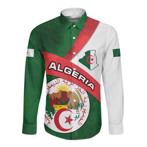 Algeria Long Sleeve Button Shirt with National Emblem and Map Design