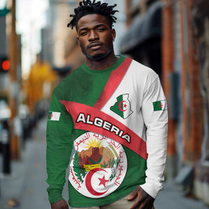 Algeria Long Sleeve Shirt with National Emblem and Map Design