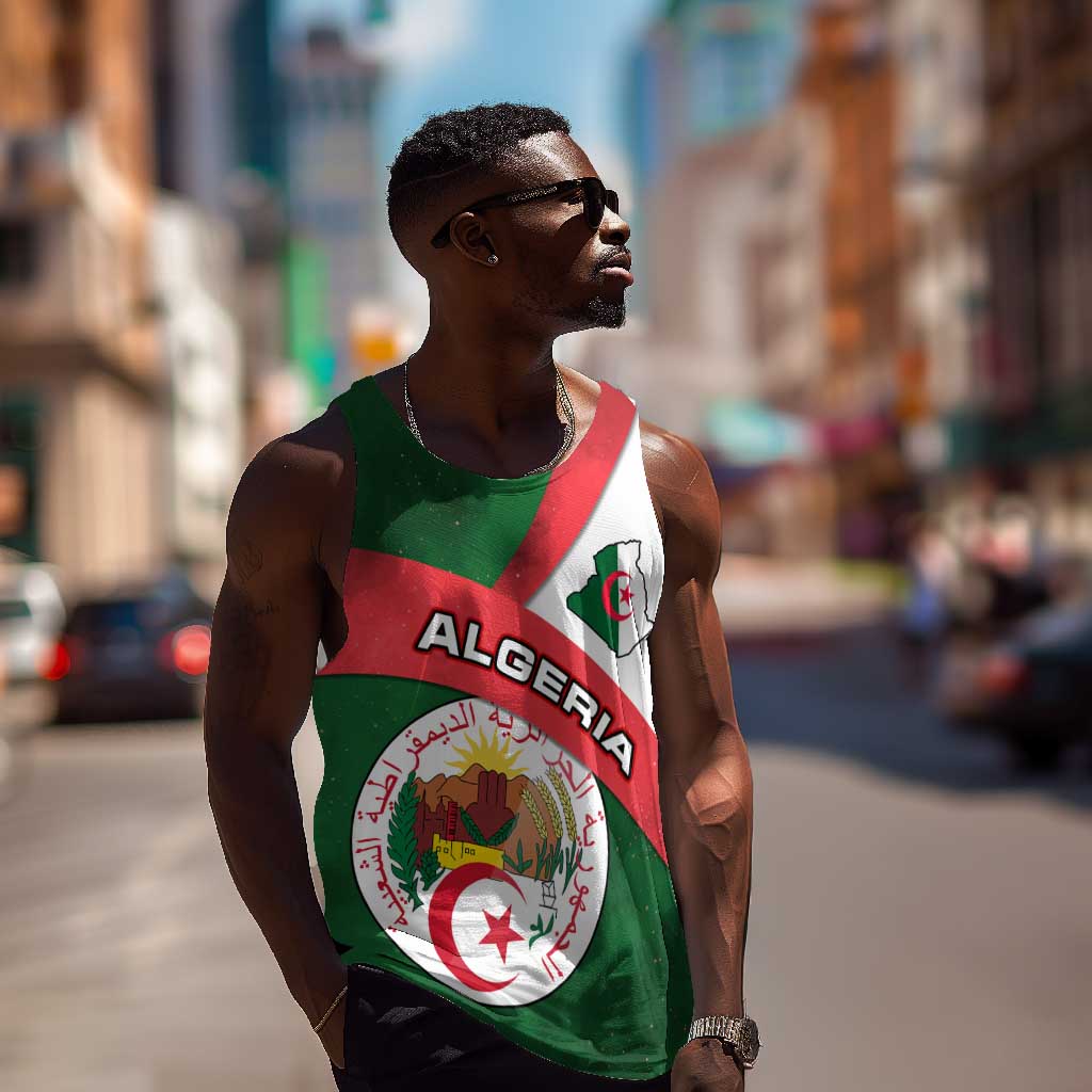 Algeria Men Tank Top with National Emblem and Map Design