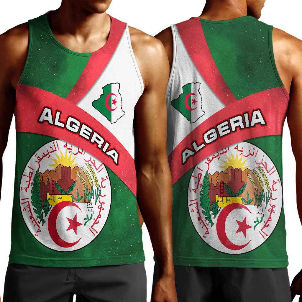 Algeria Men Tank Top with National Emblem and Map Design