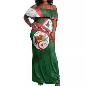 Algeria Off Shoulder Maxi Dress with National Emblem and Map Design