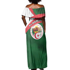 Algeria Off Shoulder Maxi Dress with National Emblem and Map Design
