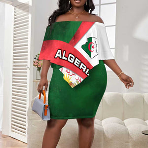 Algeria Off Shoulder Short Dress with National Emblem and Map Design