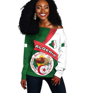 Algeria Off Shoulder Sweater with National Emblem and Map Design