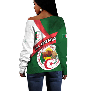 Algeria Off Shoulder Sweater with National Emblem and Map Design