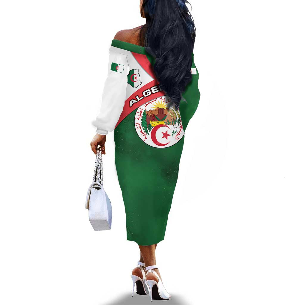 Algeria Off The Shoulder Long Sleeve Dress with National Emblem and Map Design