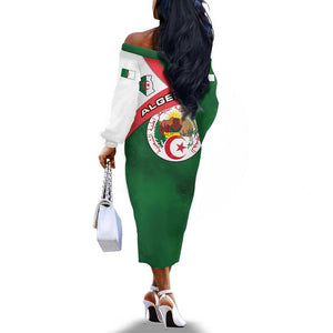 Algeria Off The Shoulder Long Sleeve Dress with National Emblem and Map Design