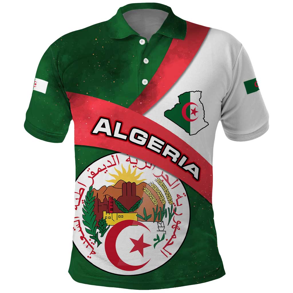 Algeria Polo Shirt with National Emblem and Map Design