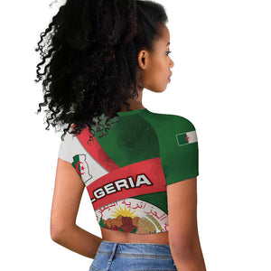 Algeria Raglan Cropped T shirt with National Emblem and Map Design