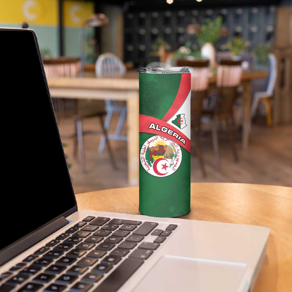 Algeria Skinny Tumbler with National Emblem and Map Design