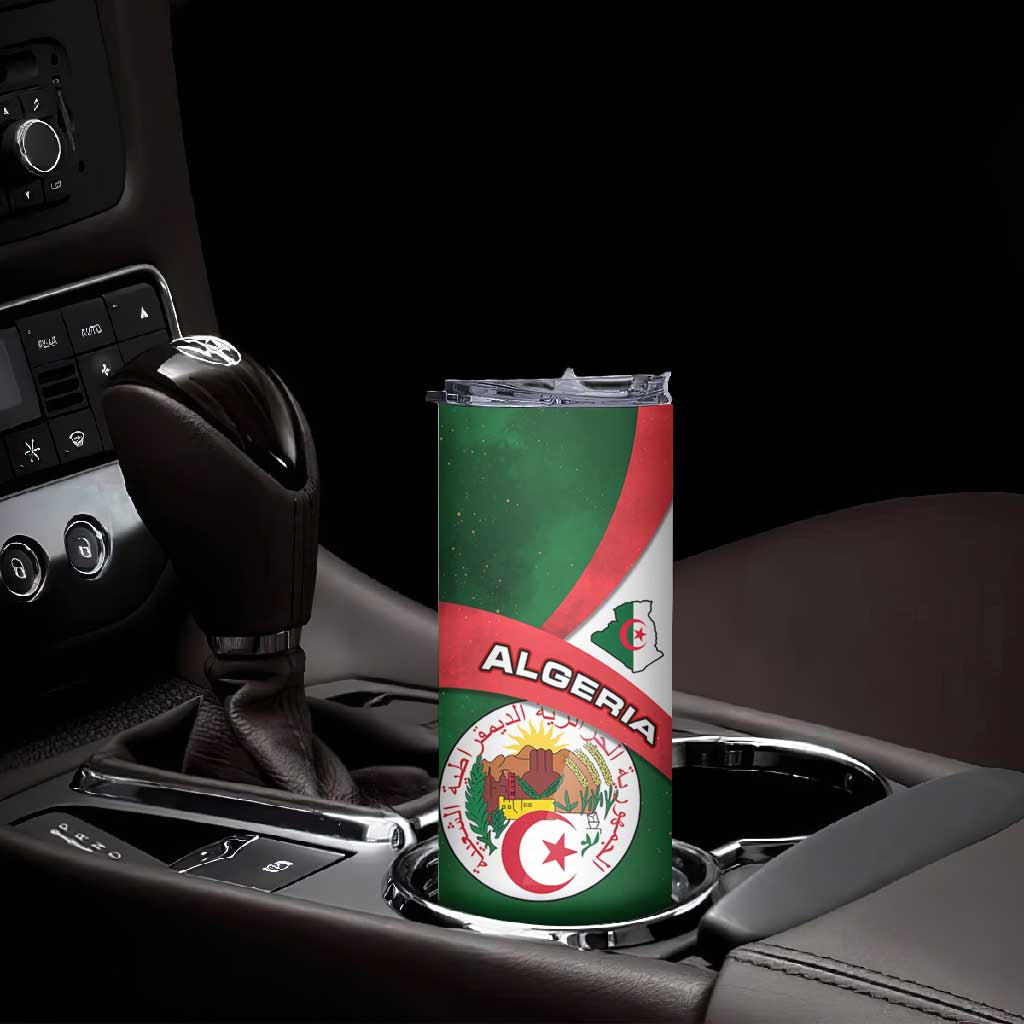 Algeria Skinny Tumbler with National Emblem and Map Design