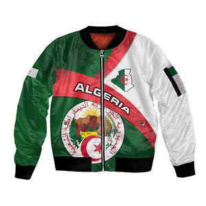 Algeria Sleeve Zip Bomber Jacket with National Emblem and Map Design