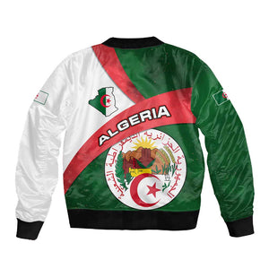 Algeria Sleeve Zip Bomber Jacket with National Emblem and Map Design