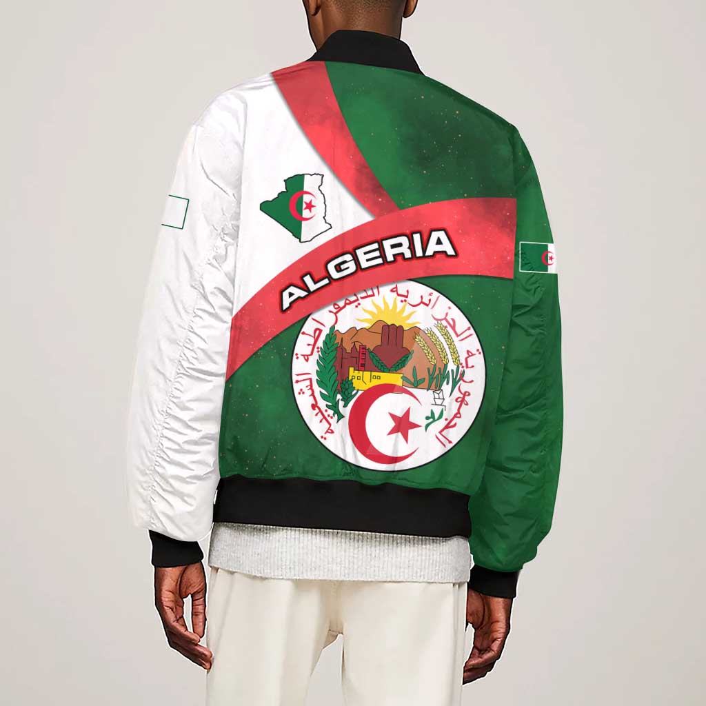 Algeria Sleeve Zip Bomber Jacket with National Emblem and Map Design