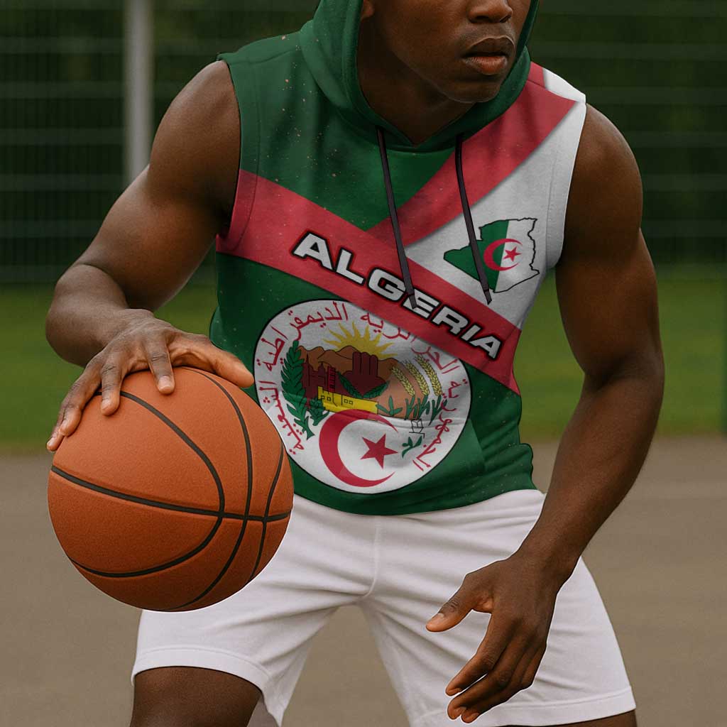 Algeria Sleeveless Hoodie with National Emblem and Map Design - African Pride