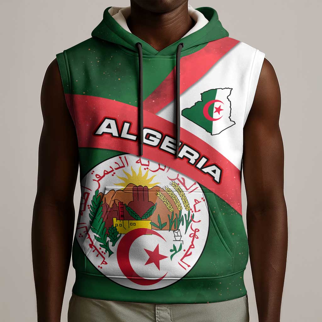 Algeria Sleeveless Hoodie with National Emblem and Map Design - African Pride