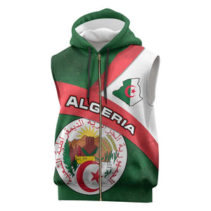Algeria Sleeveless Zip Hoodie with National Emblem and Map Design - African Pride