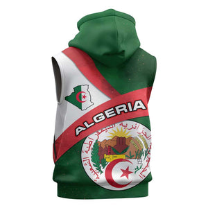Algeria Sleeveless Zip Hoodie with National Emblem and Map Design - African Pride