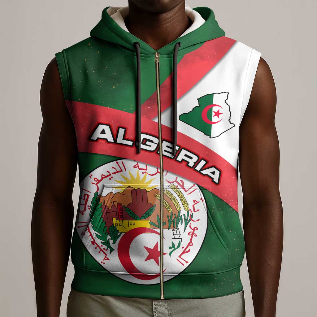 Algeria Sleeveless Zip Hoodie with National Emblem and Map Design - African Pride