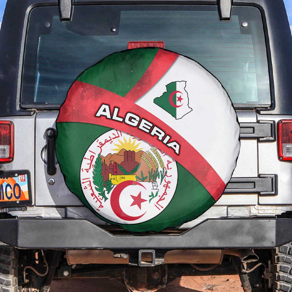 Algeria Spare Tire Cover with National Emblem and Map Design