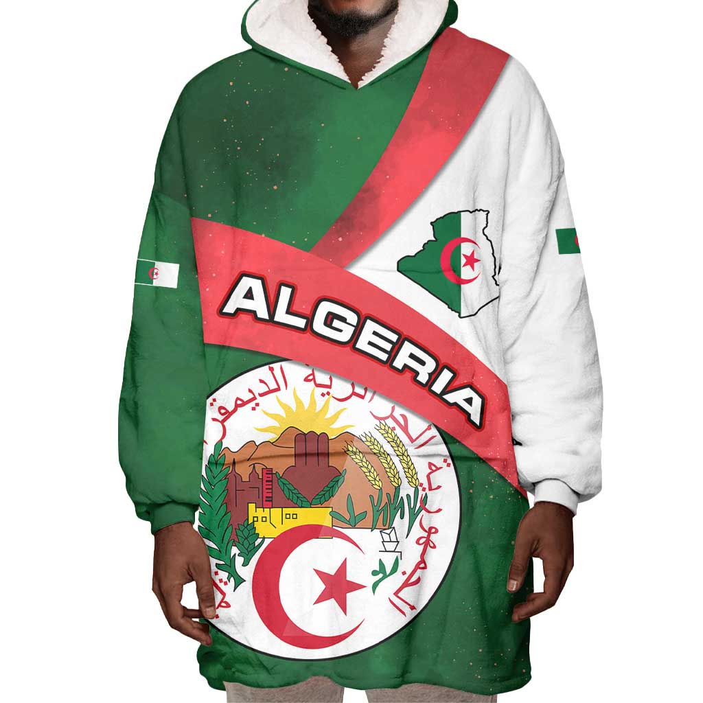 Algeria Wearable Blanket Hoodie with National Emblem and Map Design