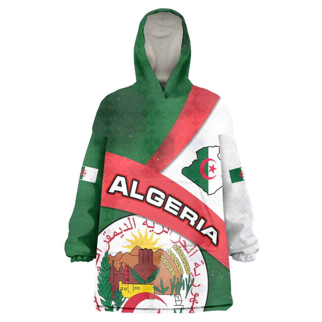 Algeria Wearable Blanket Hoodie with National Emblem and Map Design