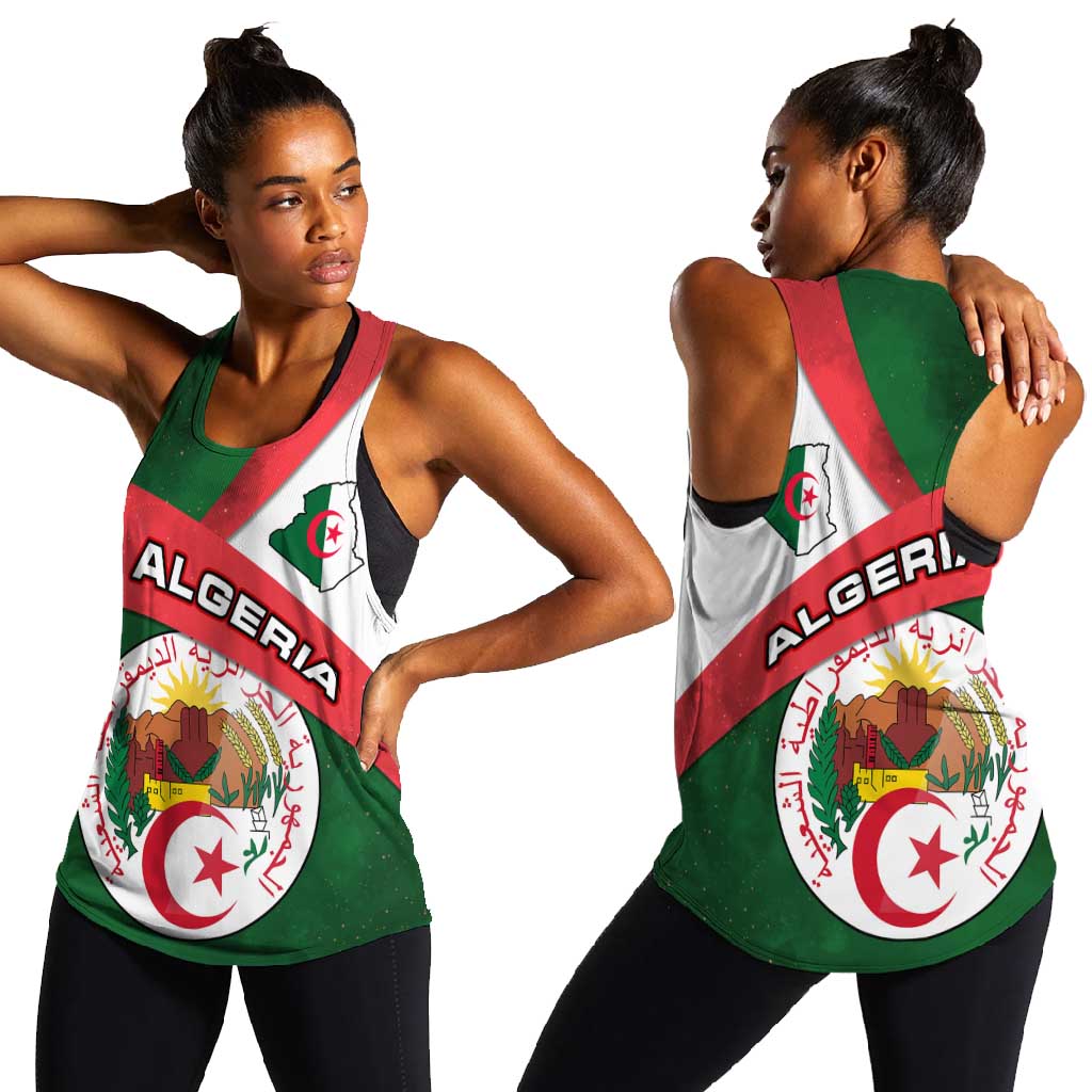 Algeria Women Racerback Tank with National Emblem and Map Design