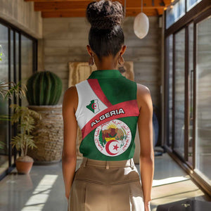 Algeria Women Sleeveless Polo Shirt with National Emblem and Map Design