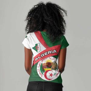 Algeria Women V-Neck T-Shirt with National Emblem and Map Design