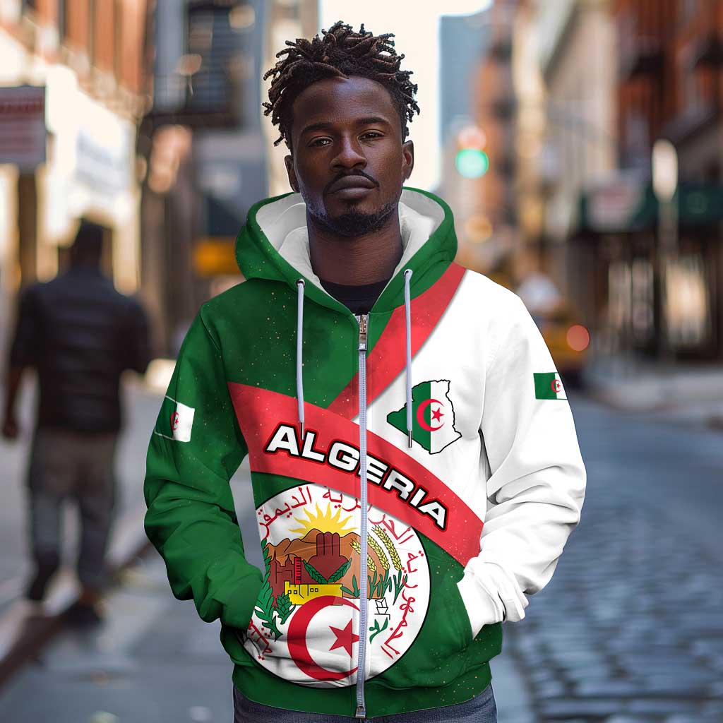 Algeria Zip Hoodie with National Emblem and Map Design