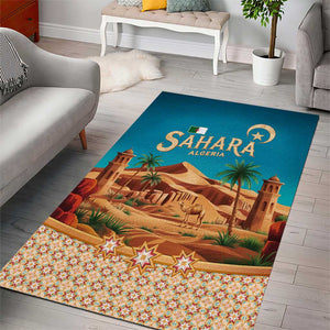 Sahara Algeria Area Rug with Desert Camel Landscape and Islamic Motif Design