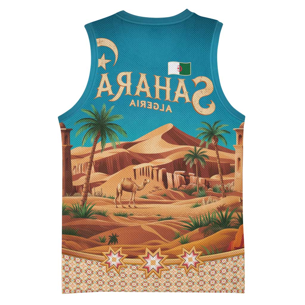 Sahara Algeria Basketball Jersey with Desert Camel Landscape and Islamic Motif Design - African Pride