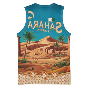 Sahara Algeria Basketball Jersey with Desert Camel Landscape and Islamic Motif Design - African Pride