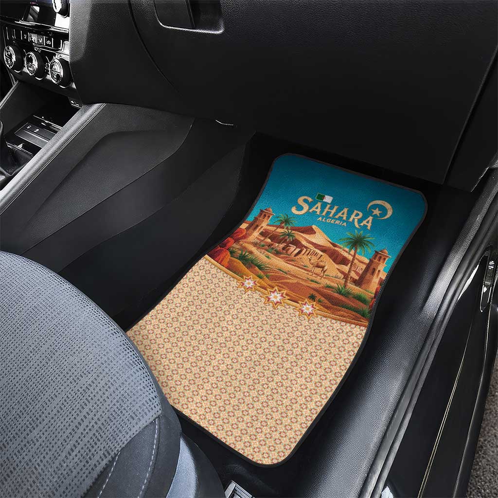 Sahara Algeria Car Mats with Desert Camel Landscape and Islamic Motif Design