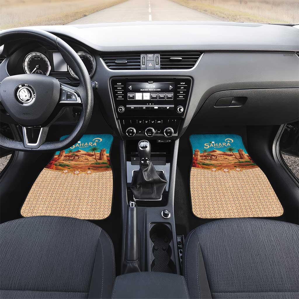 Sahara Algeria Car Mats with Desert Camel Landscape and Islamic Motif Design