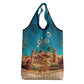 Sahara Algeria Grocery Bag with Desert Camel Landscape and Islamic Motif Design