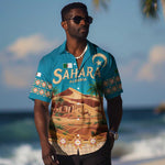 Sahara Algeria Hawaiian Shirt with Desert Camel Landscape and Islamic Motif Design