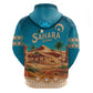 Sahara Algeria Hoodie with Desert Camel Landscape and Islamic Motif Design