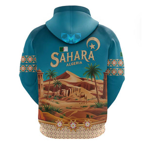 Sahara Algeria Hoodie with Desert Camel Landscape and Islamic Motif Design