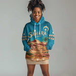 Sahara Algeria Hoodie Dress with Desert Camel Landscape and Islamic Motif Design