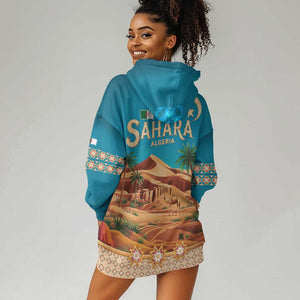 Sahara Algeria Hoodie Dress with Desert Camel Landscape and Islamic Motif Design