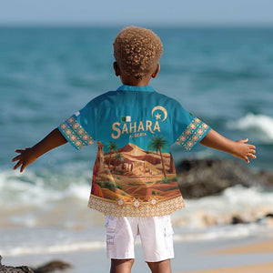 Sahara Algeria Kid Hawaiian Shirt with Desert Camel Landscape and Islamic Motif Design