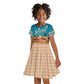 Sahara Algeria Kid Short Sleeve Dress with Desert Camel Landscape and Islamic Motif Design