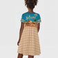 Sahara Algeria Kid Short Sleeve Dress with Desert Camel Landscape and Islamic Motif Design