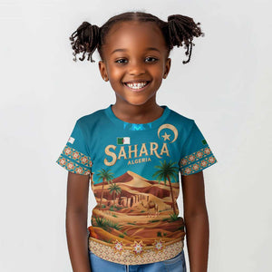 Sahara Algeria Kid T shirt with Desert Camel Landscape and Islamic Motif Design