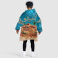 Sahara Algeria Kid Wearable Blanket Hoodie with Desert Camel Landscape and Islamic Motif Design