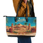 Sahara Algeria Leather Tote Bag with Desert Camel Landscape and Islamic Motif Design
